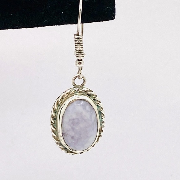 Sterling Vintage Earrings Purple Lace Agate Dangles Drops - Picture 8 of 11